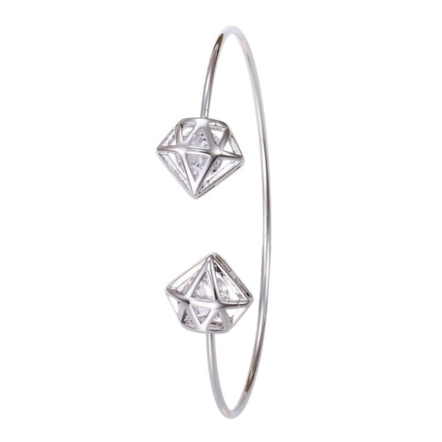 Geometric Silver Bangle With Rhinestones