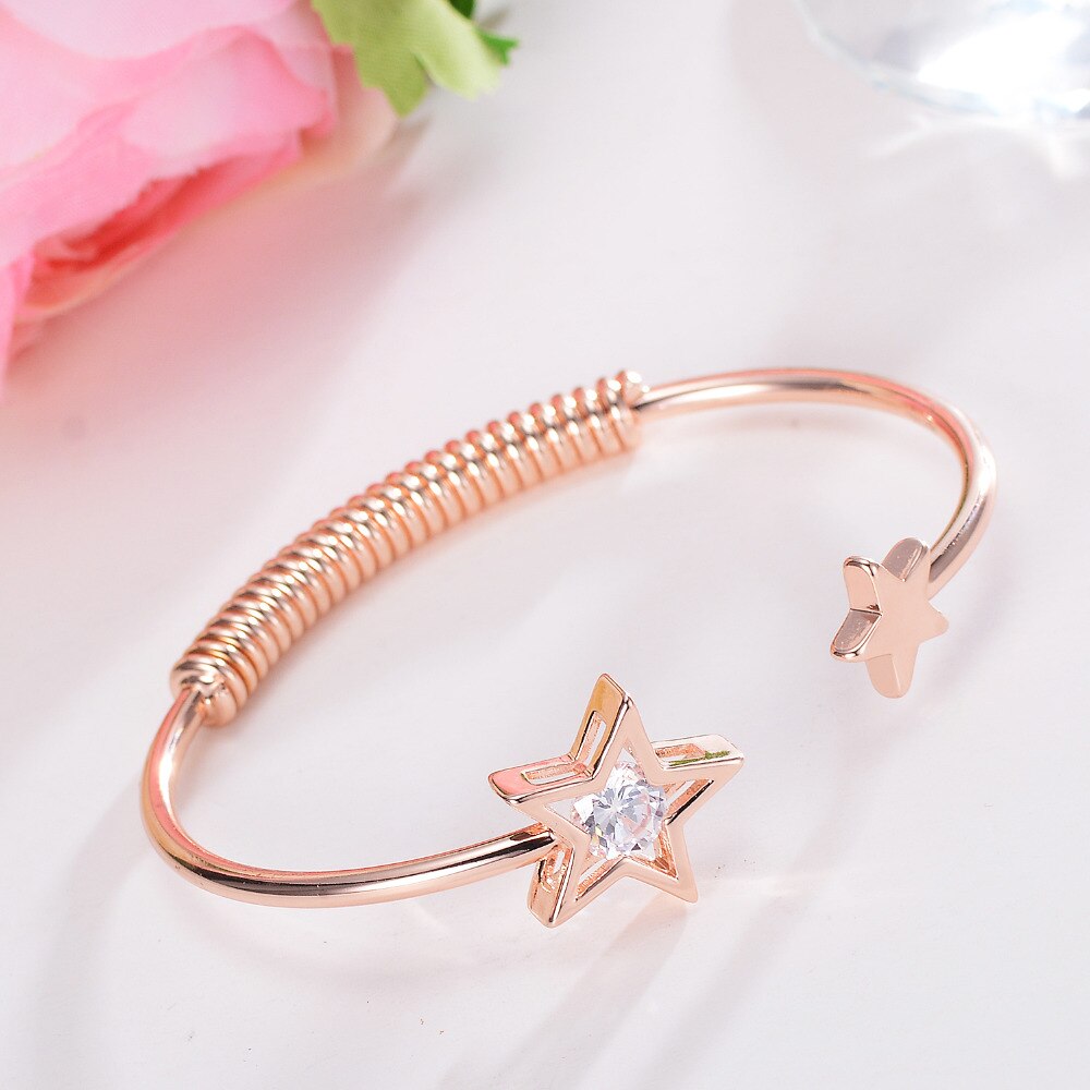 Star Rose Gold Bangle With Rhinestone