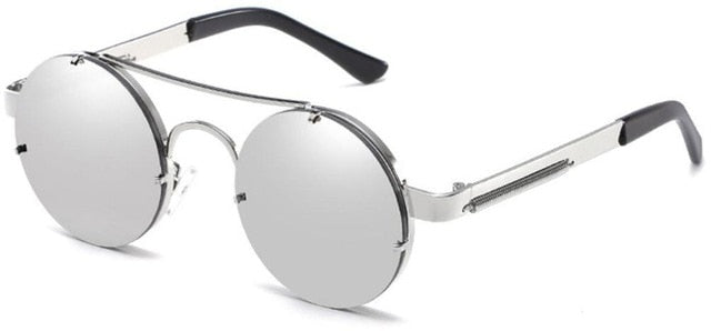 Retro Round Silver Mirror Steampunk Sunglasses