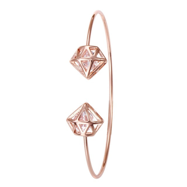 Geometric Rose Gold Bangle With Rhinestones